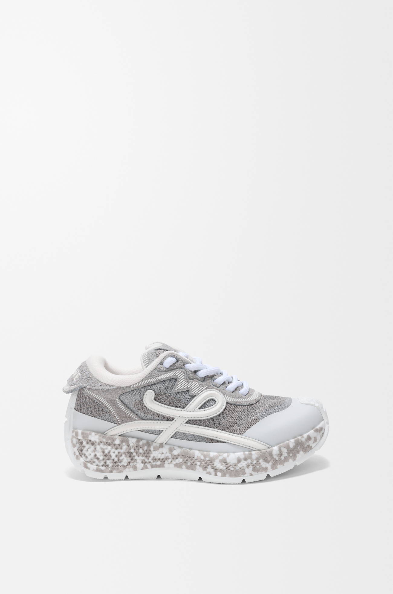 LOEWE Sneaker Pogo in maglia tecnica e pelle scamosciata Grigio Chiaro/Bianco/Bianco