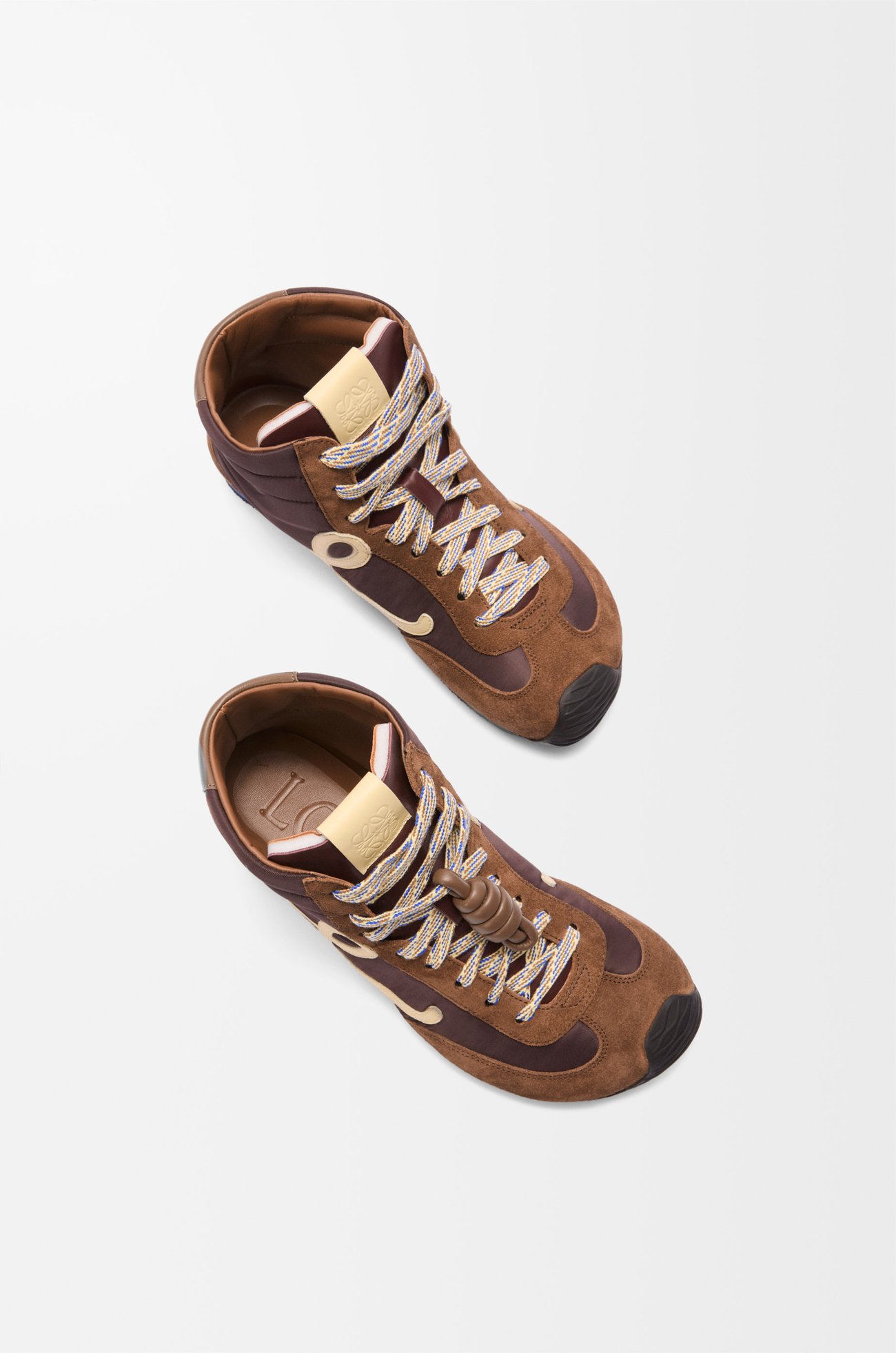 LOEWE Ballet Runner 2.0 high-top in nylon and calfskin Brown/Yellow/Blue