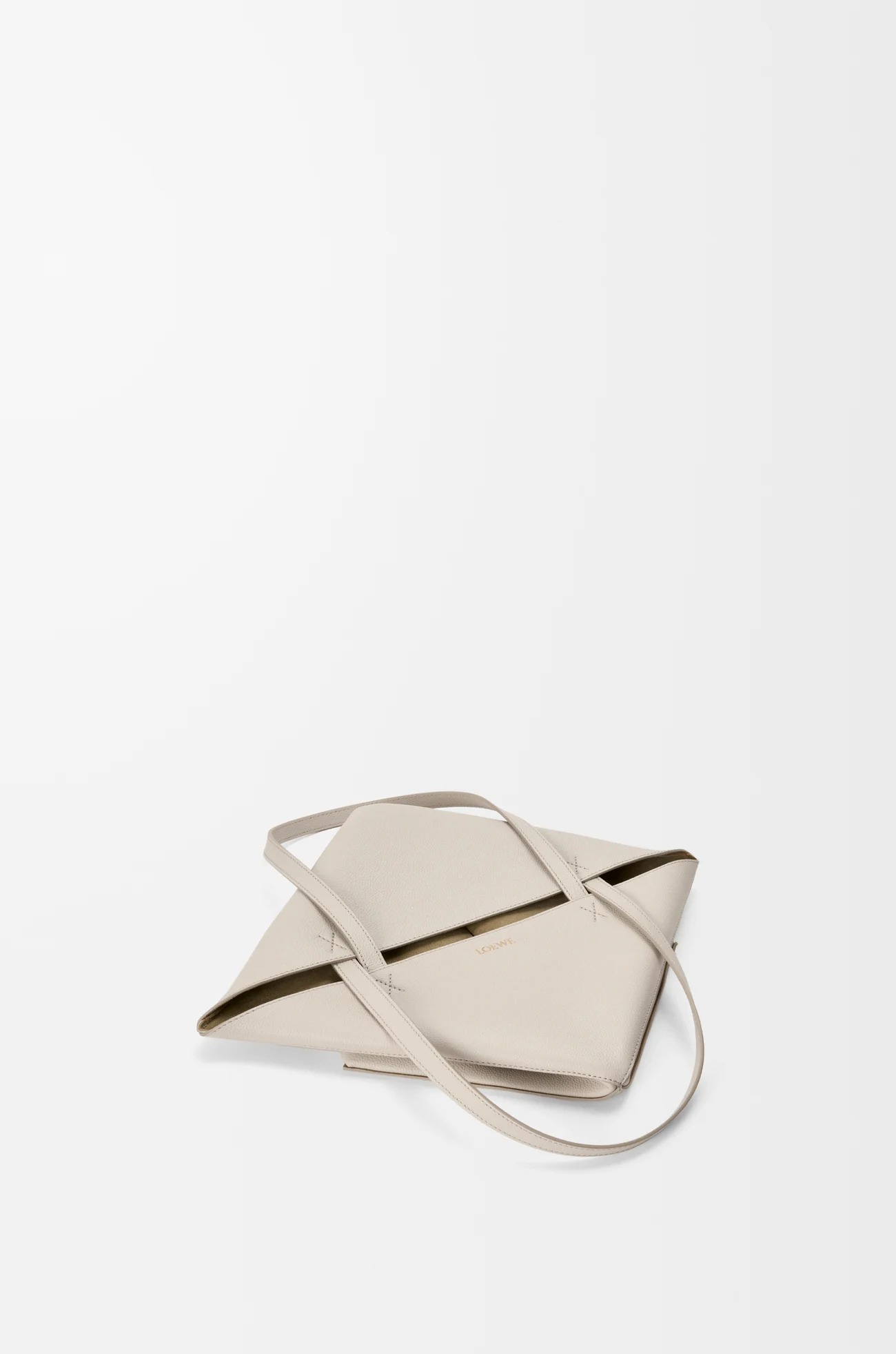 LOEWE Puzzle Fold tote moyen en cuir de veau grainé souple Light Ghost
