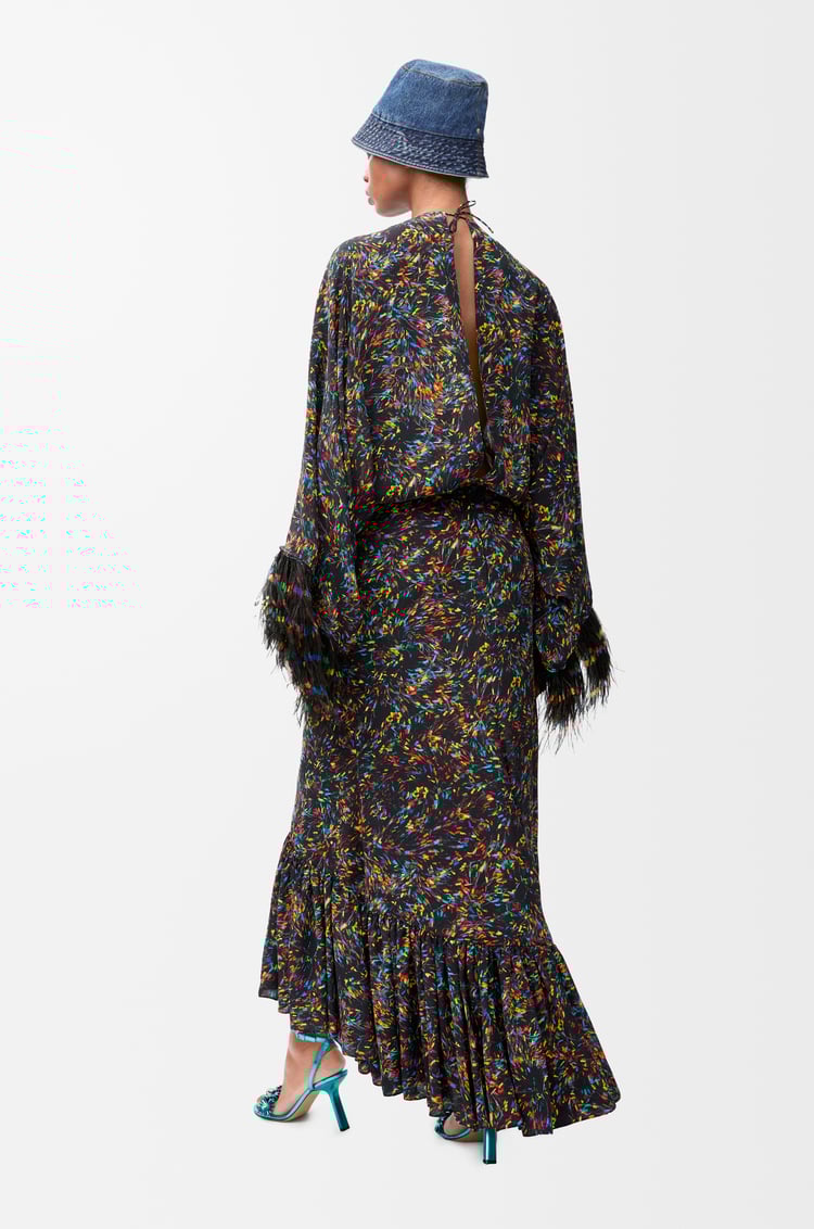 LOEWE Vestido Feather en viscosa y seda Negro/Multicolor