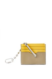 LOEWE Square cardholder in soft grained calfskin with chain Yellow/Clay Green