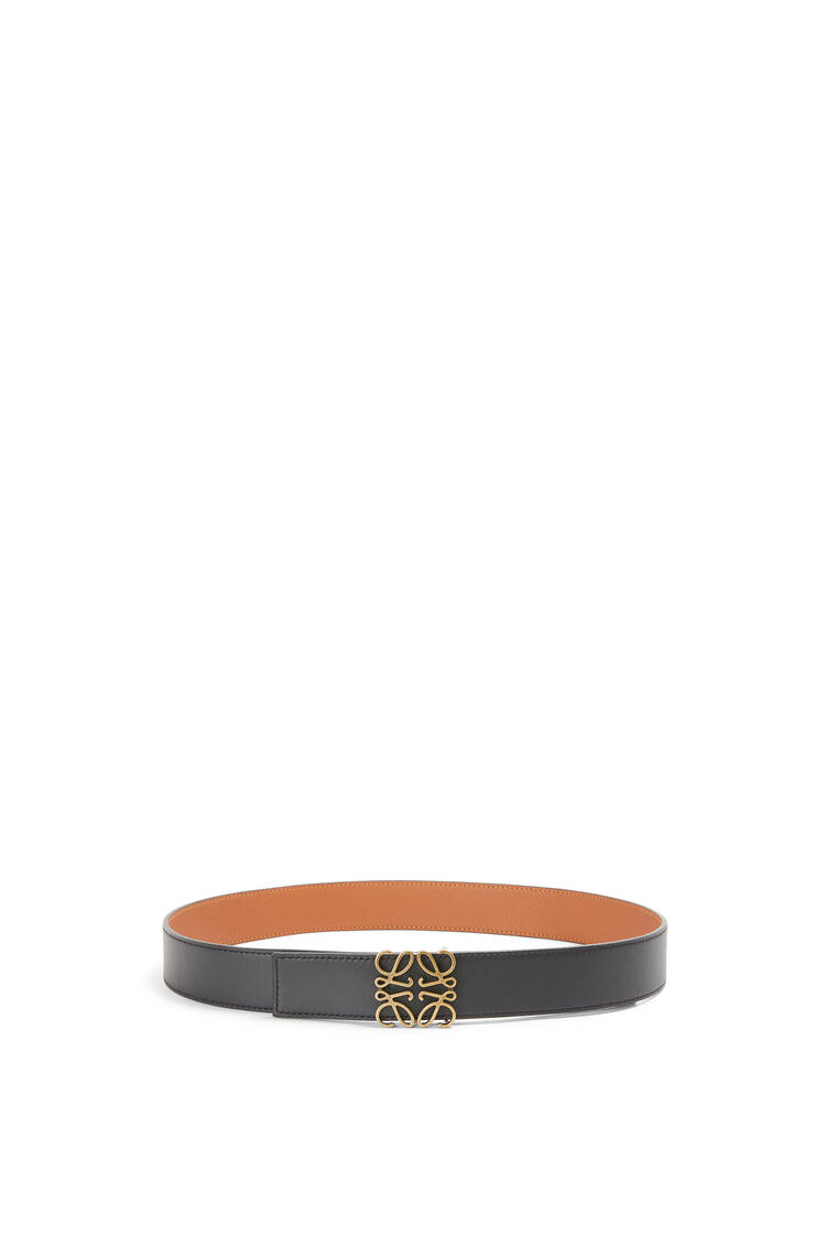 LOEWE Anagram belt in soft grained calfskin and brass Tan/Black/Old Gold