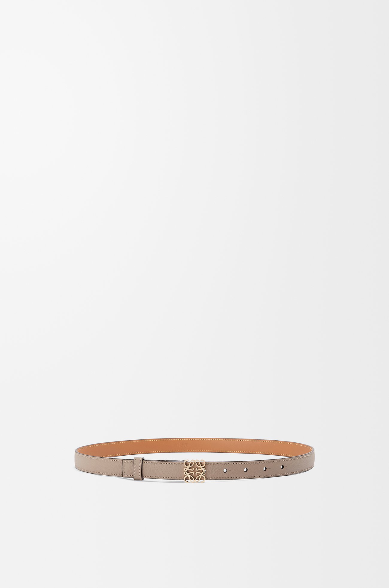 LOEWE 鵝卵石紋小牛皮 Anagram 皮帶 沙色/金色