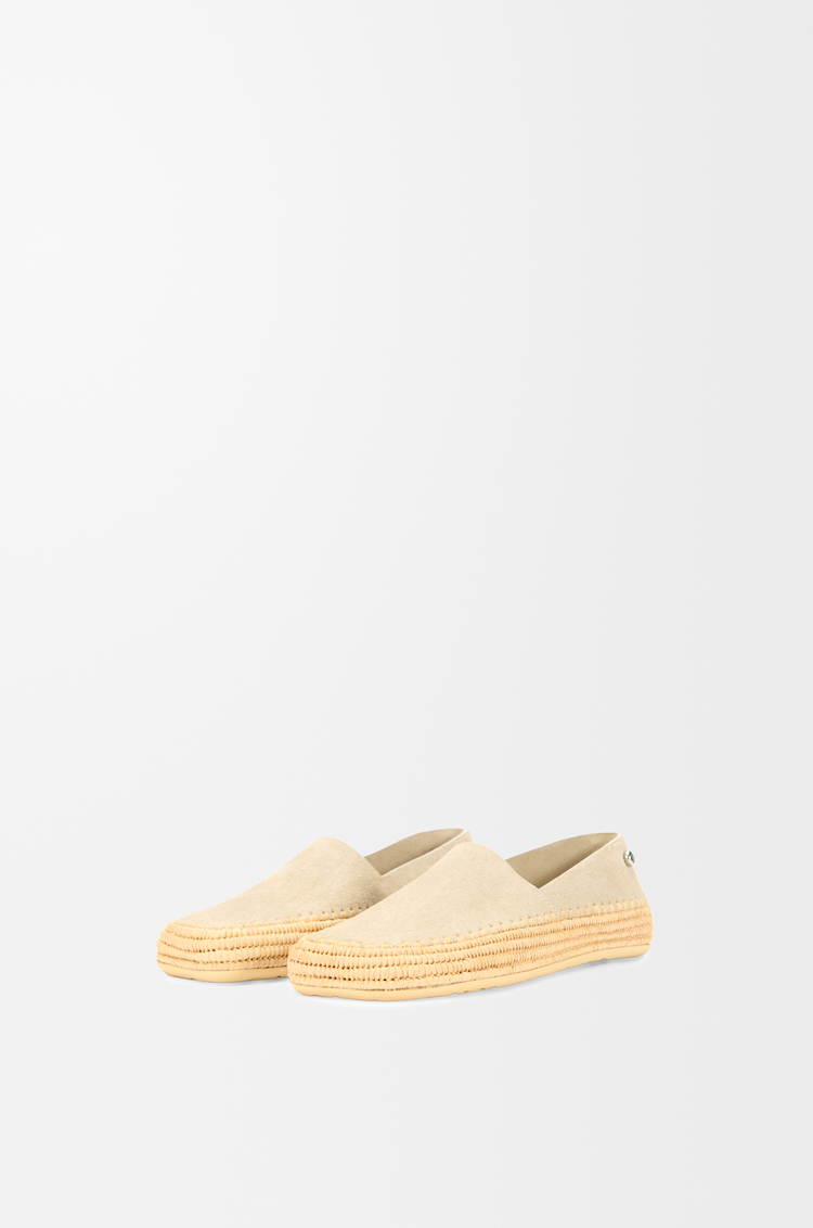 LOEWE Slipper Rio en ante y rafia Gris Claro