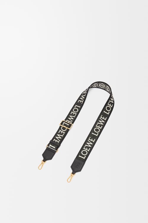 LOEWE 提花布和牛皮革 Anagram 包带 黑色/金色