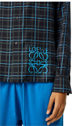 LOEWE Anagram stamp check shirt in silk and cotton Dark Grey/Blue plp_rd