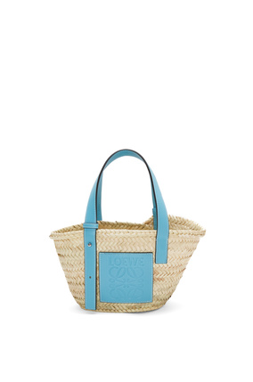 LOEWE Small Basket bag in palm leaf and calfskin Light Blue
