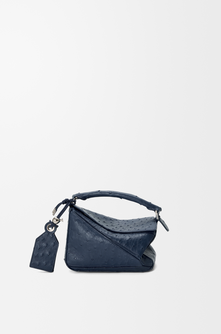 LOEWE Mini sac Featherlight Puzzle en cuir d'autruche Bleu Marine Profond