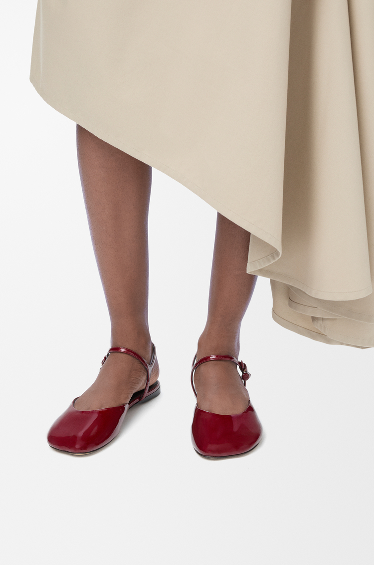 LOEWE Toy ankle strap ballerina in soft patent lambskin Dark Red