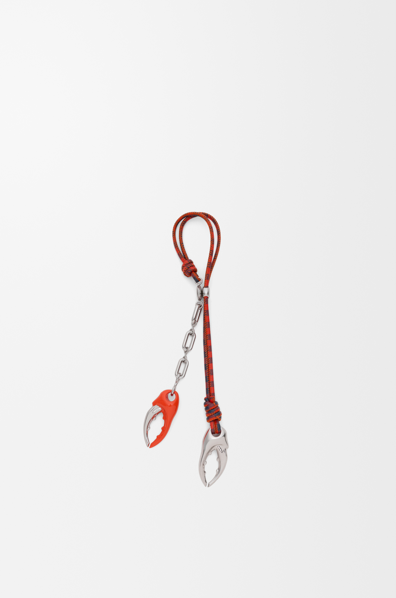 LOEWE 皮革爪形鍊帶掛飾 銀色/橙色