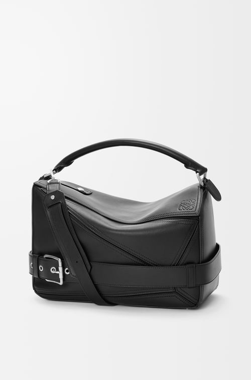 LOEWE Large Puzzle Biker bag in shiny calfskin Black