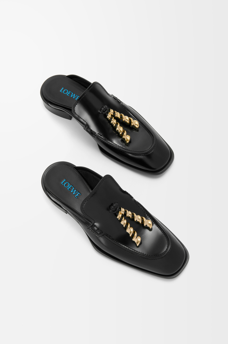 LOEWE 엣지 로퍼 뮬 - 브러시드 카프스킨 블랙