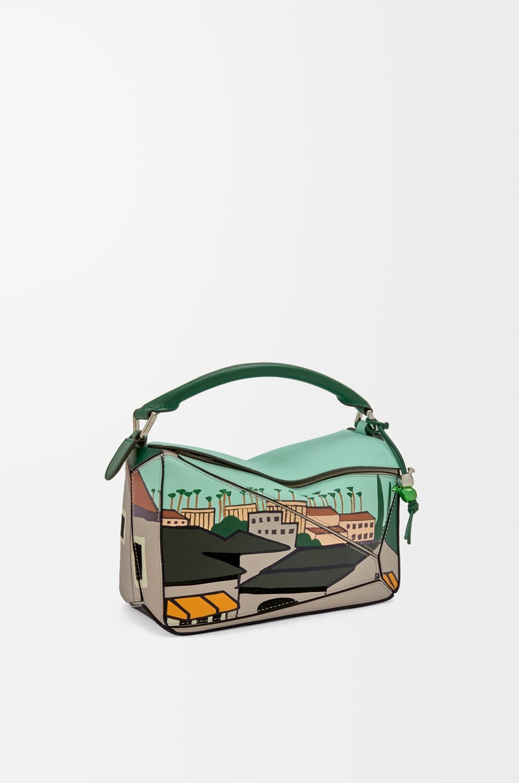 LOEWE Puzzle 10 Ken Price re-edition bag in classic calfskin Dark Forest/Multicolor