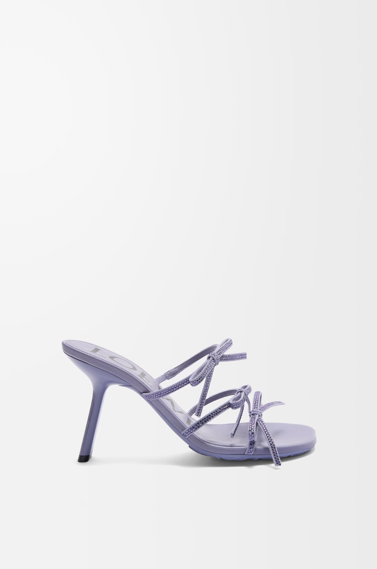 LOEWE Petal sandal in suede and rhinestones Lilac