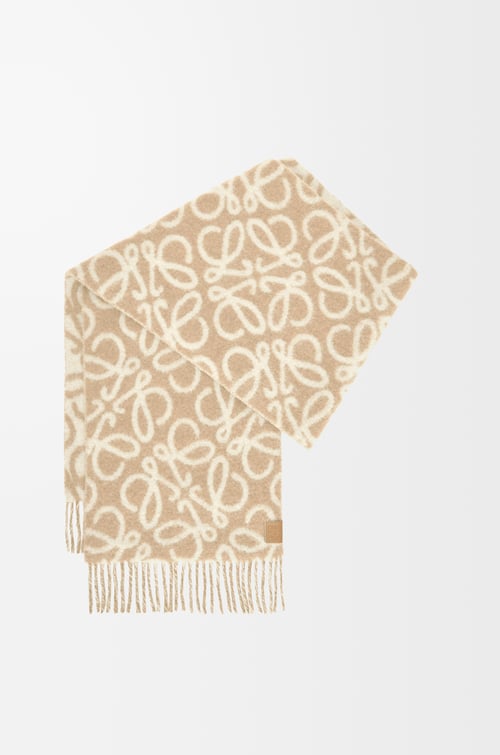 LOEWE Anagram scarf in alpaca and wool blend Beige/White