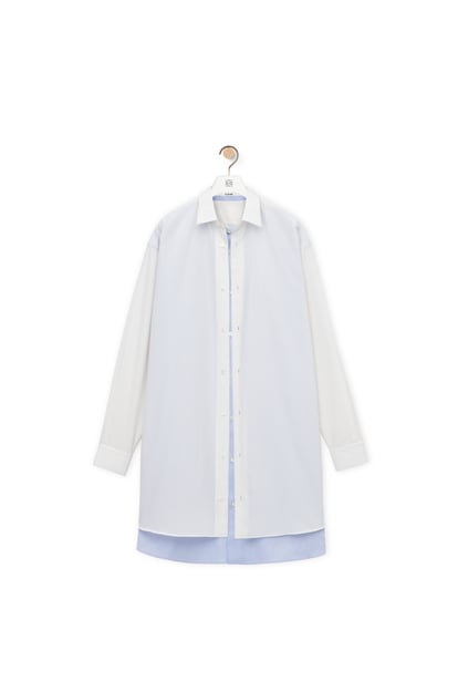 LOEWE Double layer shirt dress in cotton and silk White/Blue