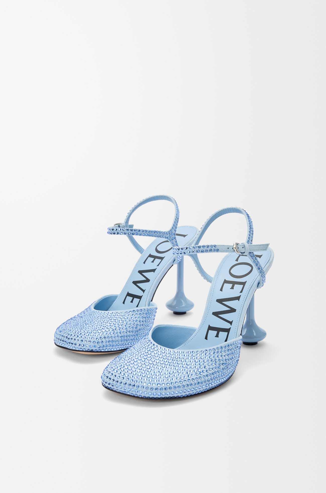 LOEWE Toy ankle strap pump in rhinestone-embellished suede Baby Blue