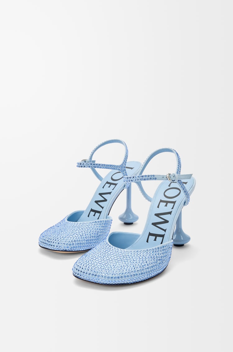 LOEWE Toy ankle strap pump in rhinestone-embellished suede Baby Blue
