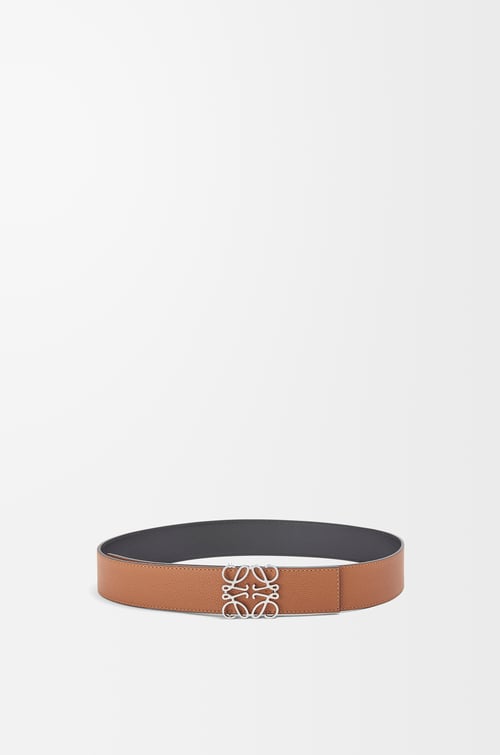LOEWE Reversible Anagram belt in soft grained calfskin and smooth calfskin Tan/Black/Palladium plp_rd