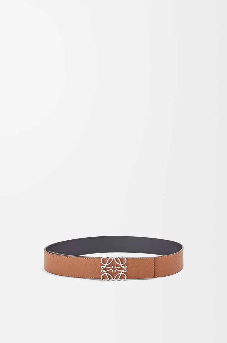 LOEWE Reversible Anagram belt in soft grained calfskin and smooth calfskin Tan/Black/Palladium