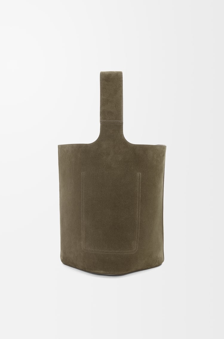 LOEWE Large Pebble bucket bag in suede calfskin Dark Olive