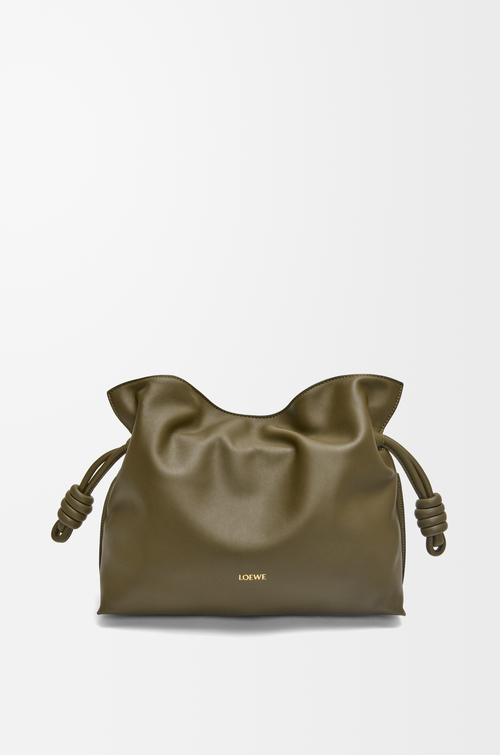 LOEWE 中号纳帕牛皮革 Flamenco 手拿包 深卡其绿