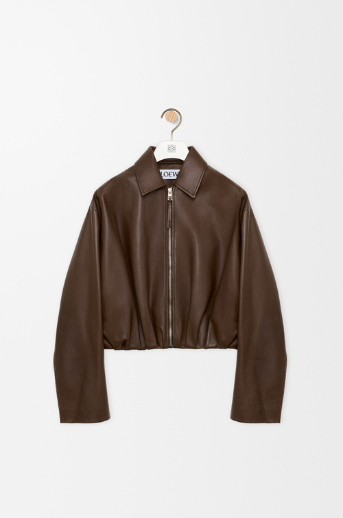 LOEWE Drapierte Jacke aus Nappa-Lammleder Schokoladenbraun