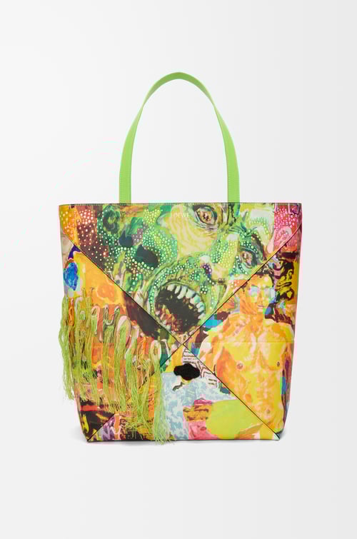 LOEWE XL Puzzle Fold tote in classic calfskin Vivid Green/Multicolor