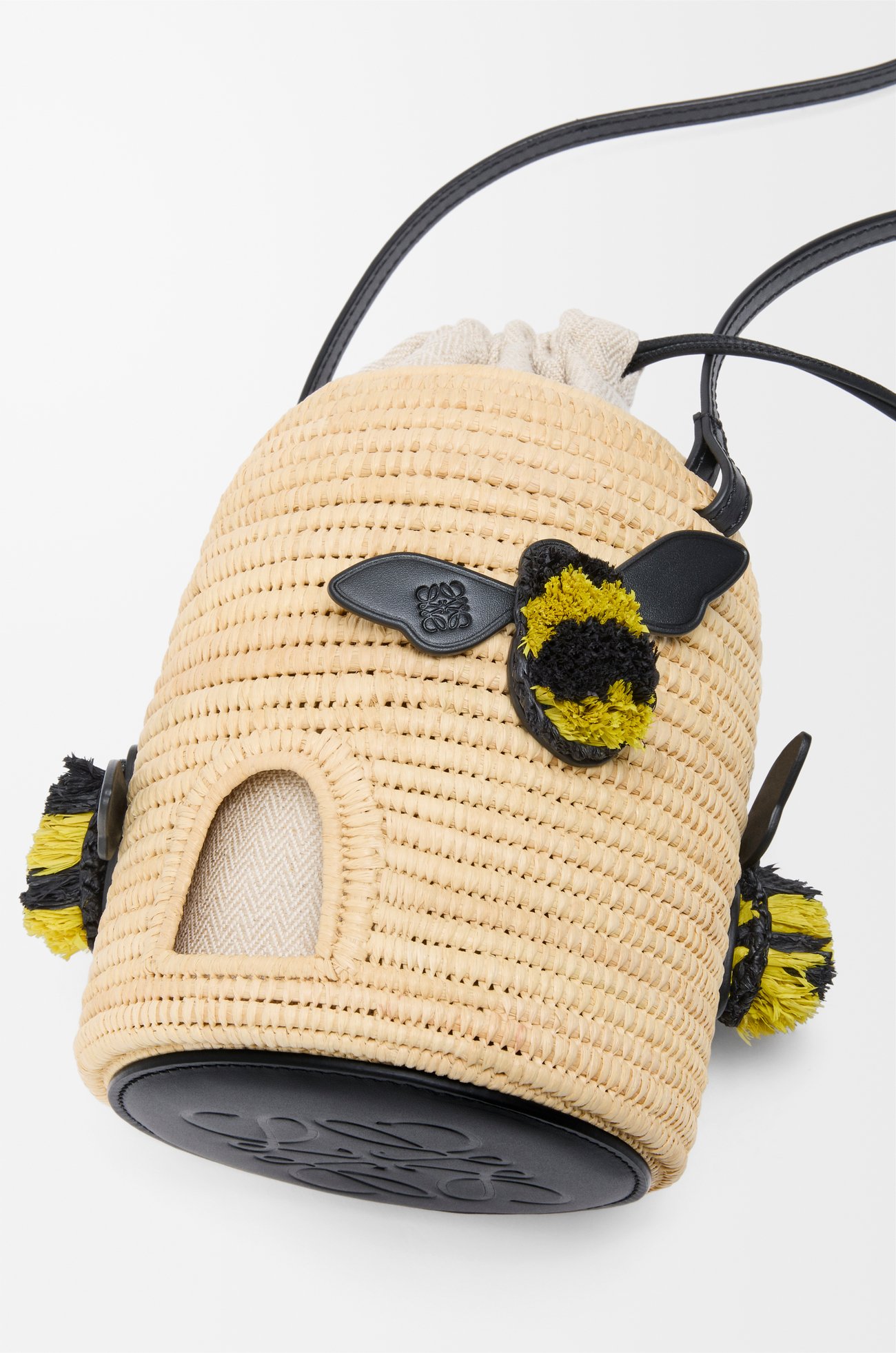 LOEWE Beehive basket in raffia and calfskin Natural