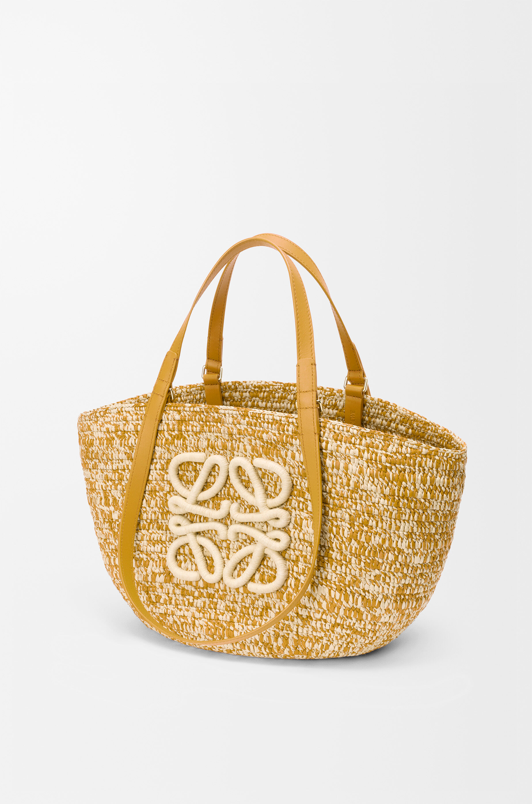 Medium Eclipse basket in raffia and calfskin Yellow - LOEWE USA