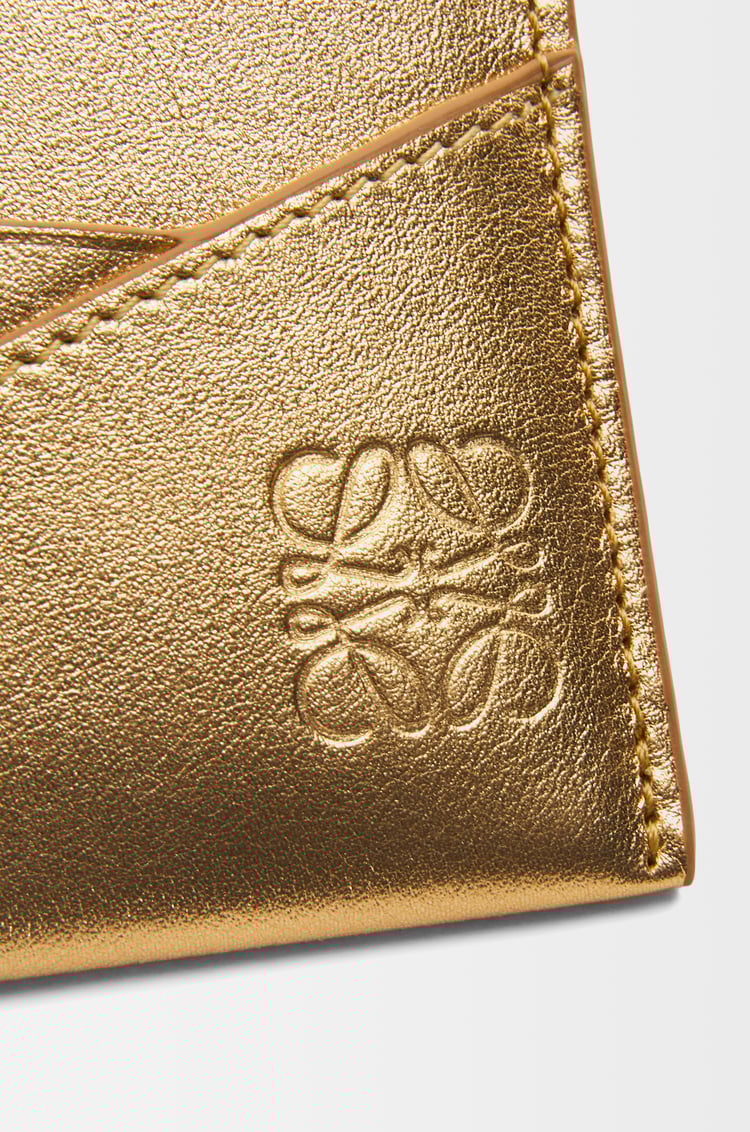 LOEWE Puzzle plain cardholder in metallic calfskin Gold/Oak