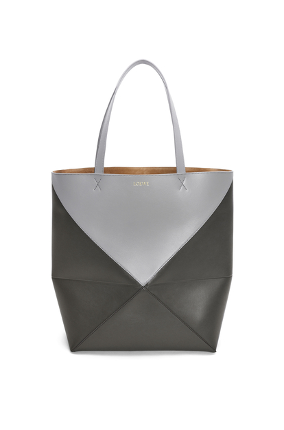 LOEWE Large Puzzle Fold Tote in shiny calfskin 珍珠灰/深灰色