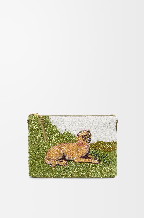 LOEWE Oblong Pouch en piel con cuentas Oliva plp_rd