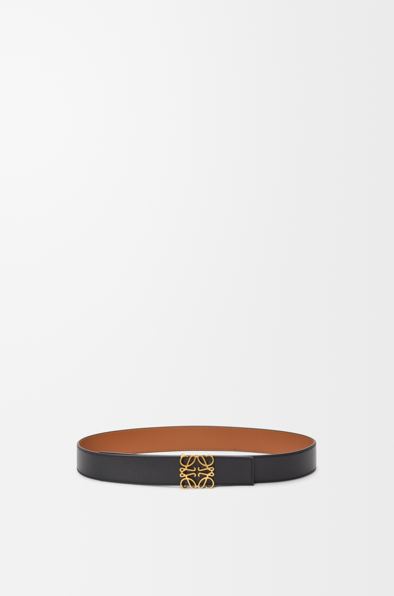 LOEWE 光滑小牛皮 Anagram 雙面腰帶 棕褐色/黑色/金色