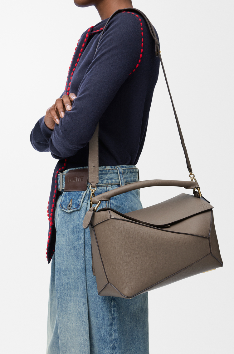 LOEWE Medium Puzzle Edge bag in soft grained calfskin Taupe