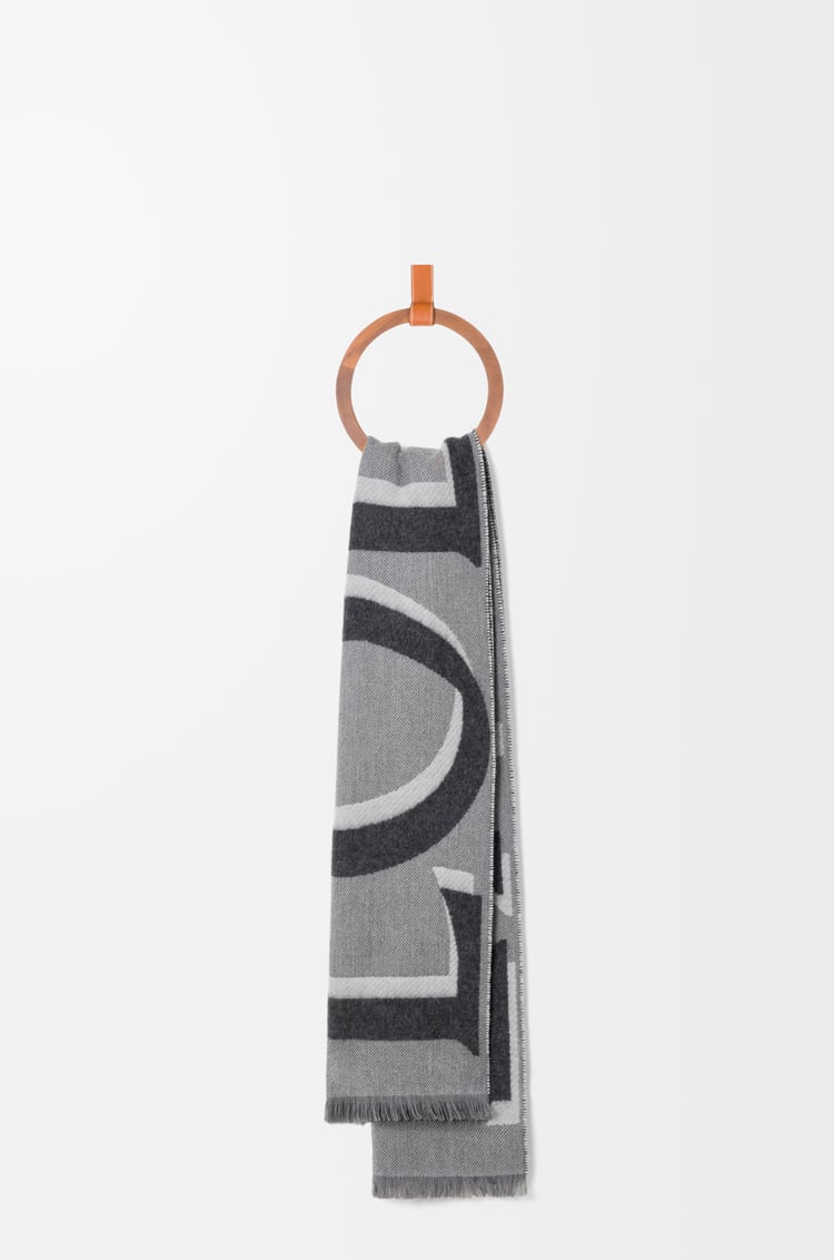 LOEWE Scarf in wool and cashmere Light Grey/Grey