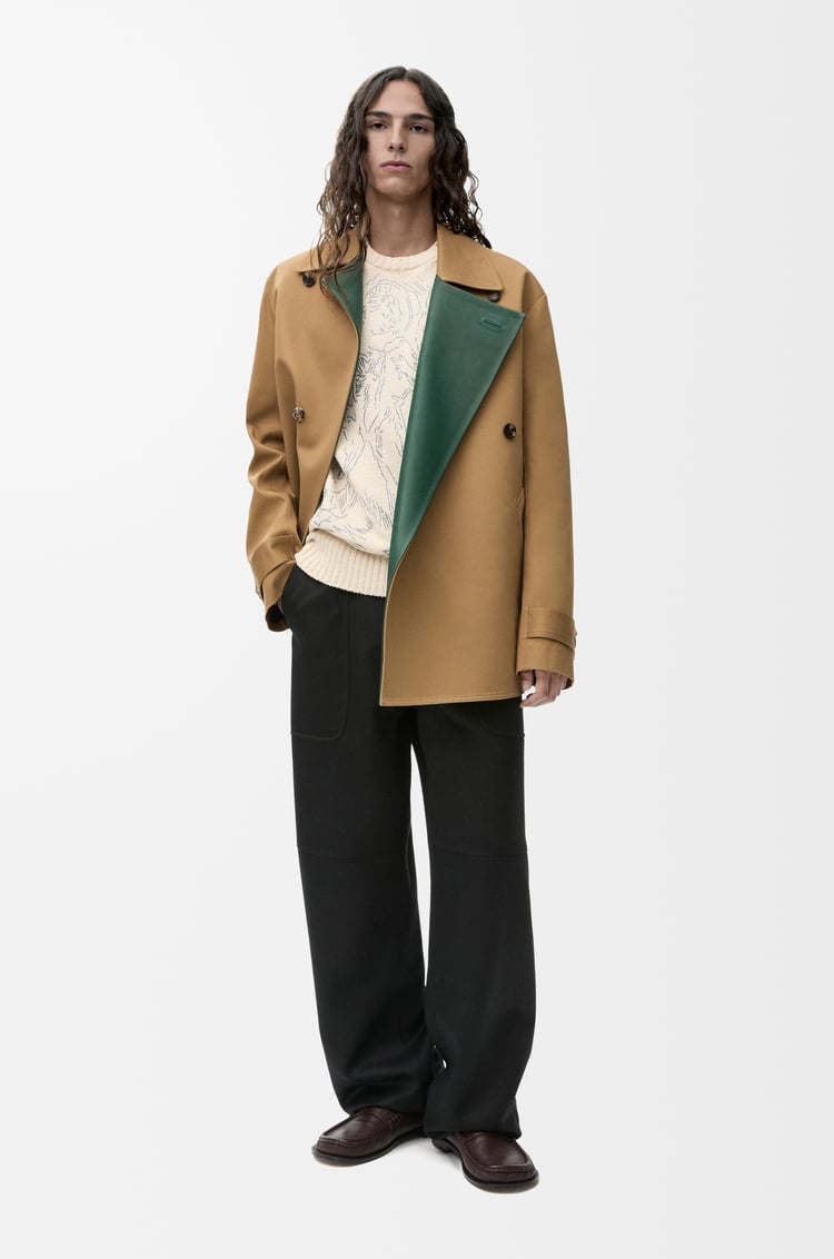 LOEWE Abrigo en algodón y piel napa de becerro Beige/Verde Caqui