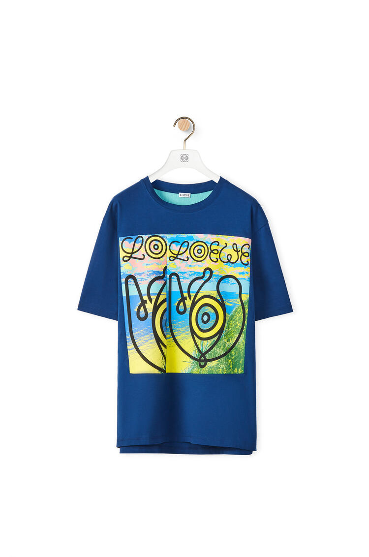 LOEWE Camiseta de algodón suprarreciclado con logotipo Azul Laguna/Multicolor pdp_rd