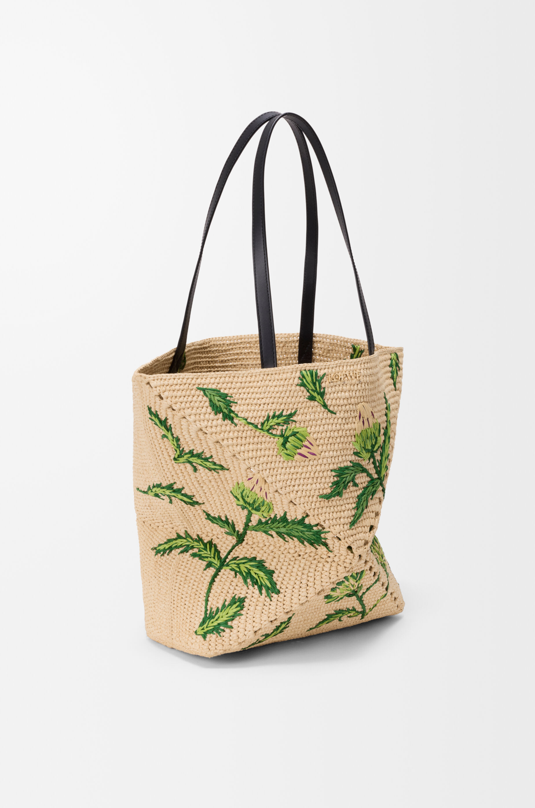 Medium Puzzle Fold tote in raffia and calfskin Green - LOEWE USA