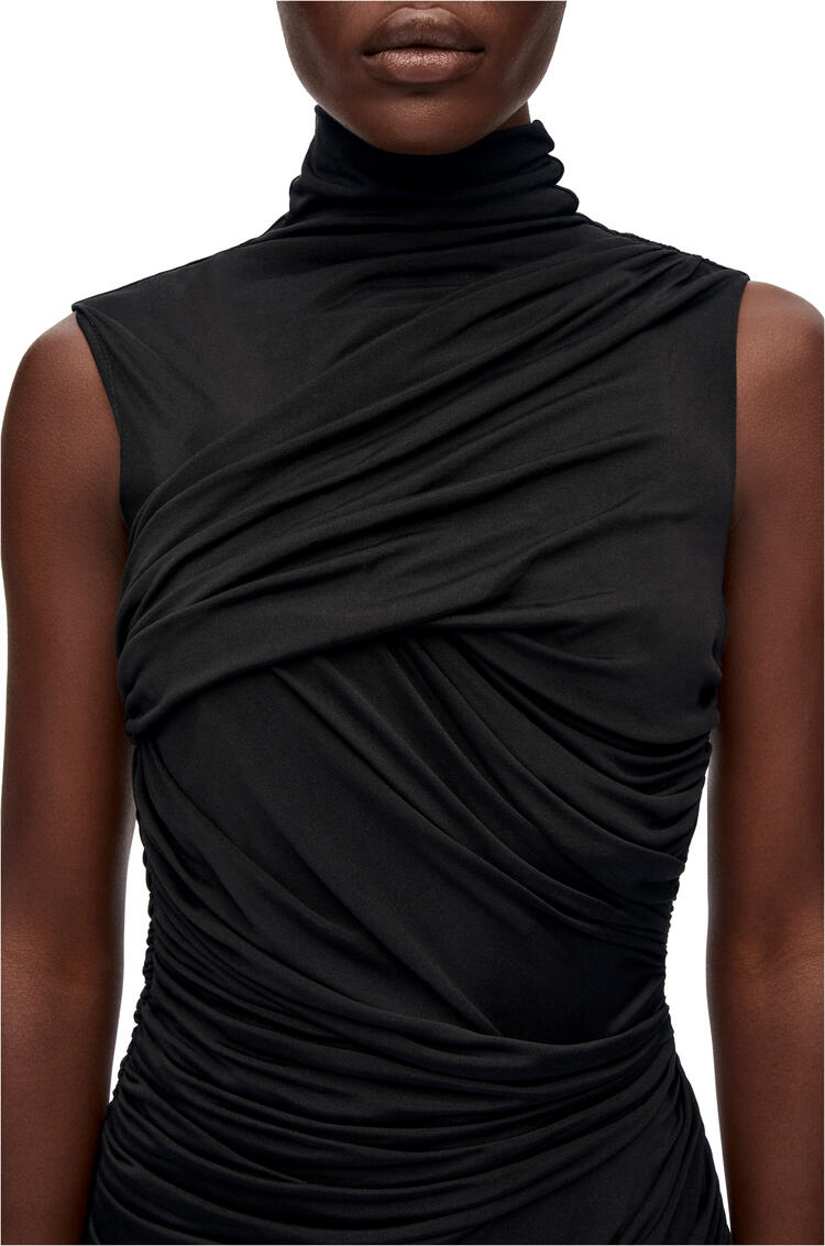 LOEWE Midi draped dress in silk Black