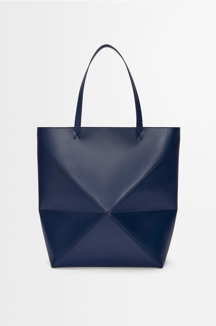 LOEWE XL Puzzle Fold tote in shiny calfskin Abyss Blue