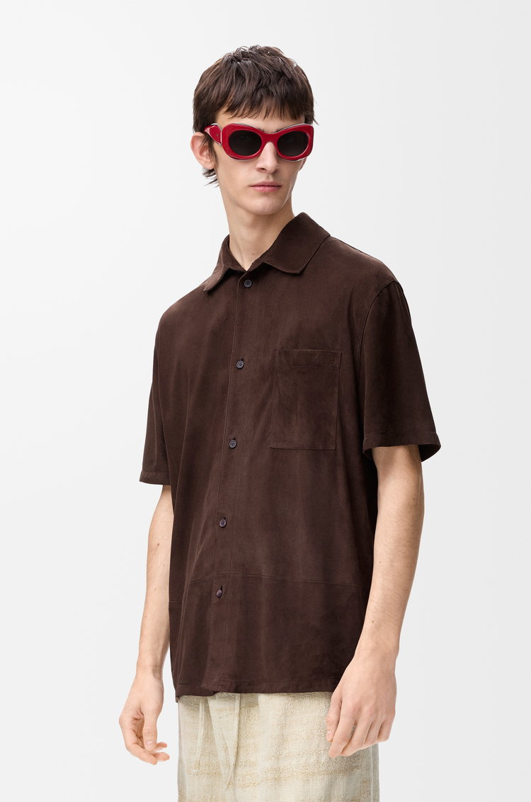 LOEWE 麂皮山羊皮短袖襯衫 深棕色