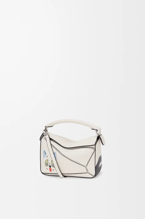 LOEWE Bolso Puzzle Futurist Cat mini en piel de ternera Blanco Suave