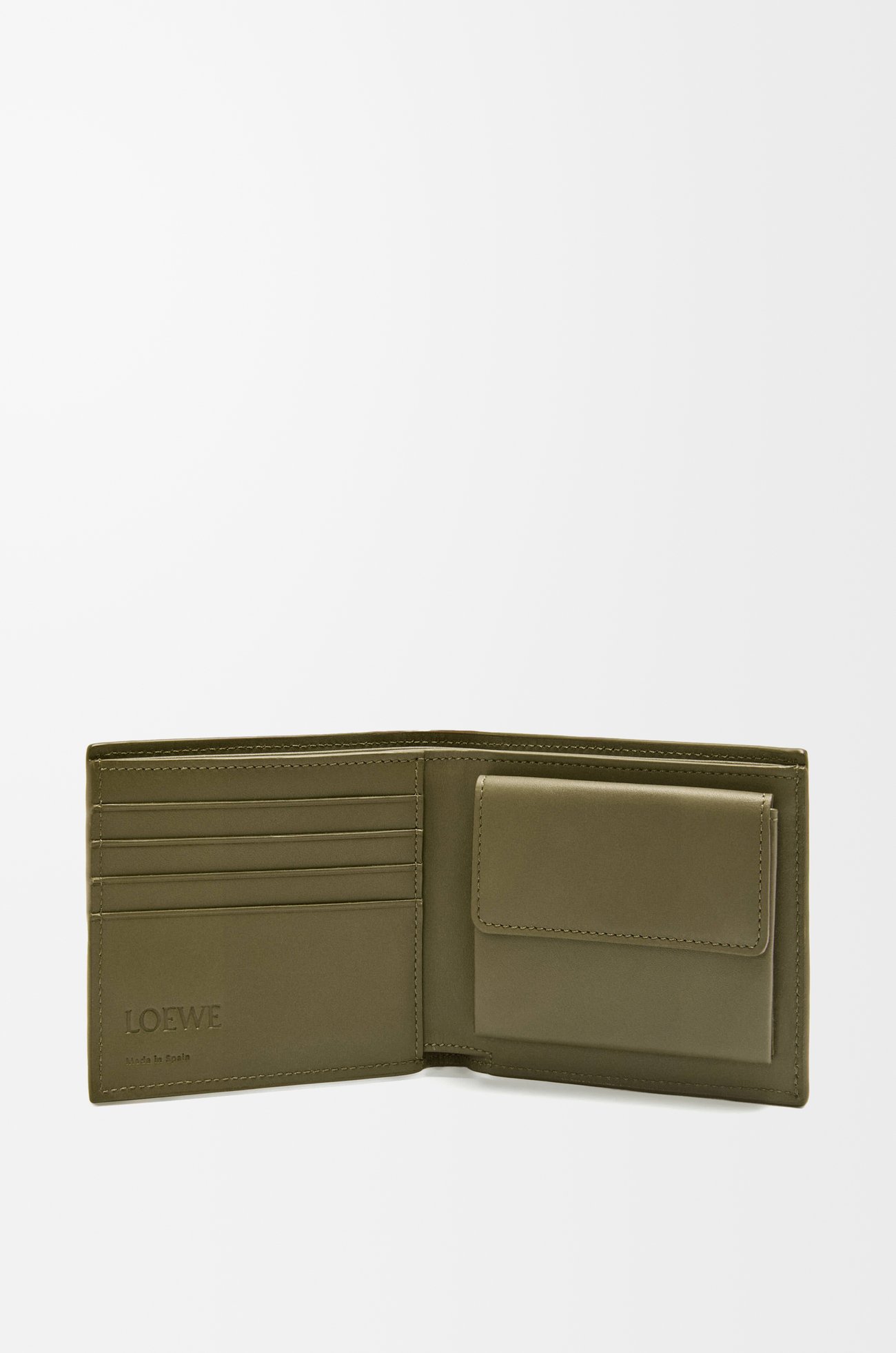 LOEWE Bifold coin wallet in textured classic calfskin Dark Khaki plp_rd