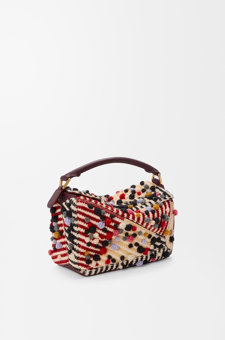 LOEWE Small Puzzle bag in embroidered textile Natural/Multicolor