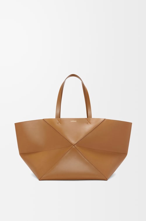 LOEWE XXL Puzzle Fold tote in shiny calfskin Oak