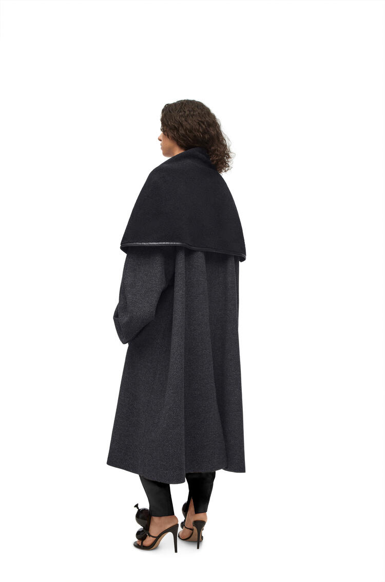 LOEWE Shearling collar belted coat in wool Charcoal