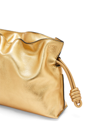 LOEWE Mini Flamenco clutch in laminated nappa calfskin with chain Gold
