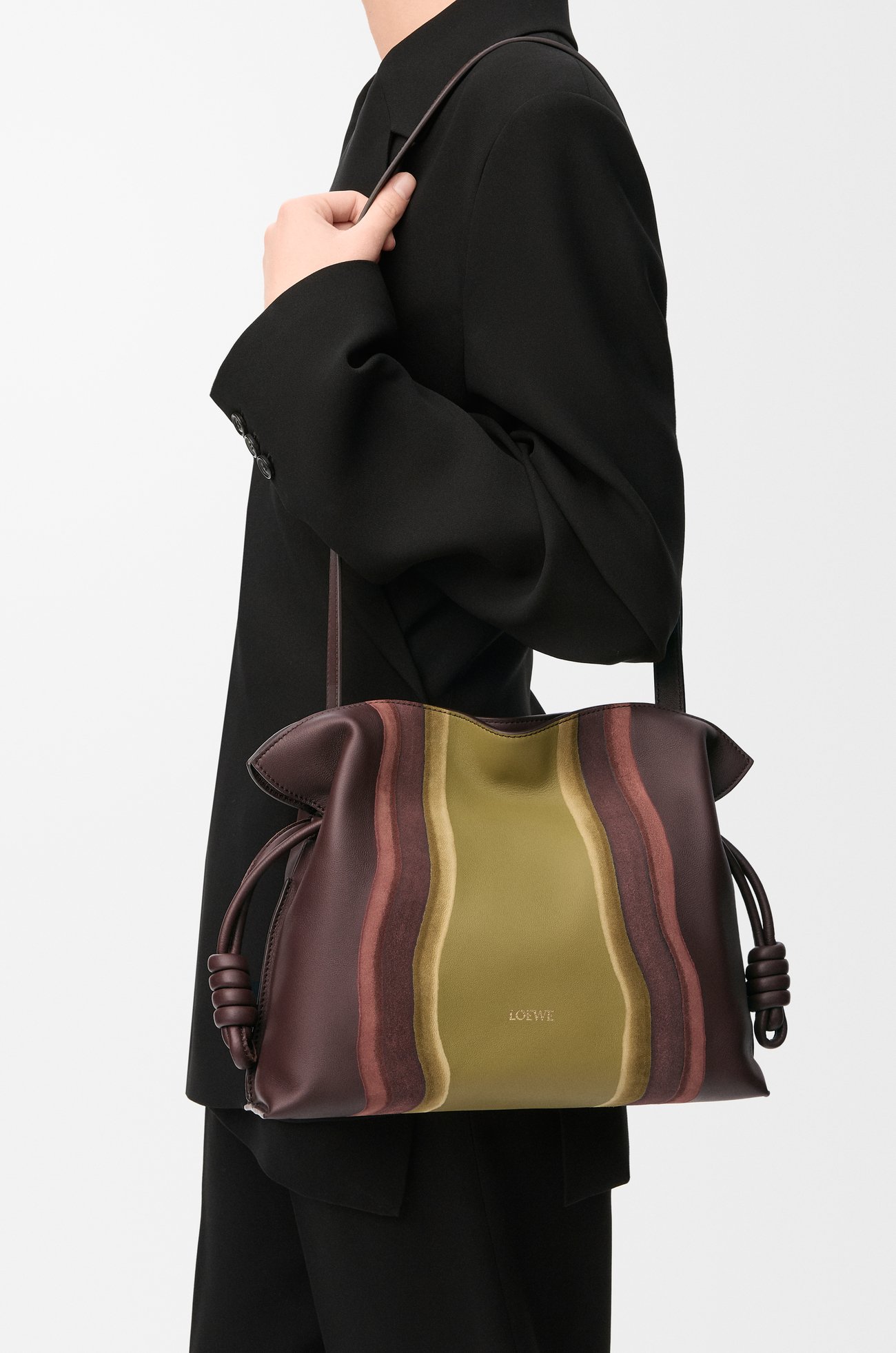 LOEWE Medium Flamenco clutch in nappa calfskin Chocolate/Light Moss