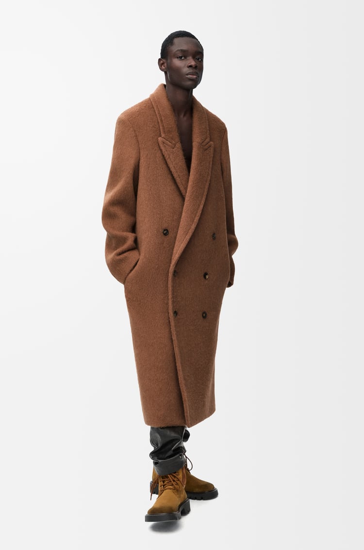 LOEWE Double-breasted coat in lama and wool Light Tan